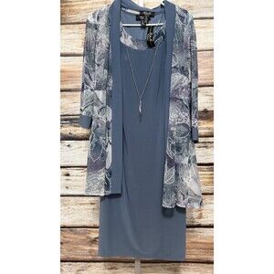 R&M Collection Blue Jacket And Dress 2 Piece Set Slate Women's Size 6 New